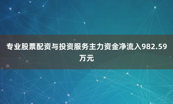 专业股票配资与投资服务主力资金净流入982.59万元